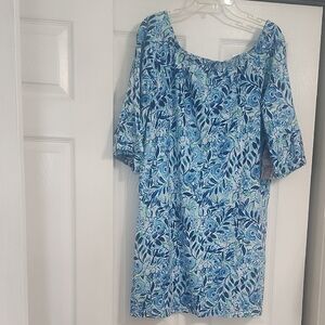 Elegant Blue Floral Long Sleeve Dress